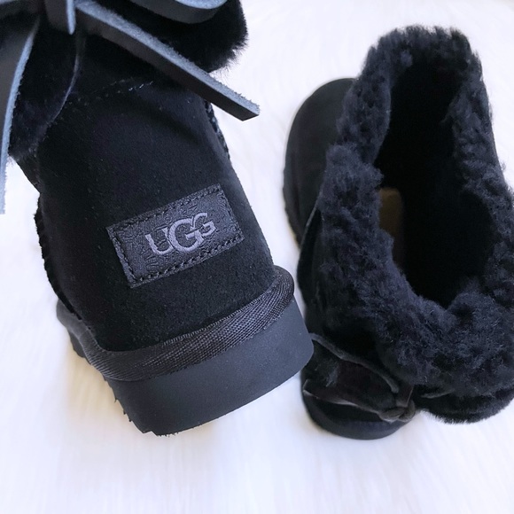 UGG Classic Double Bow Mini Black Suede Boots - Picture 7 of 9